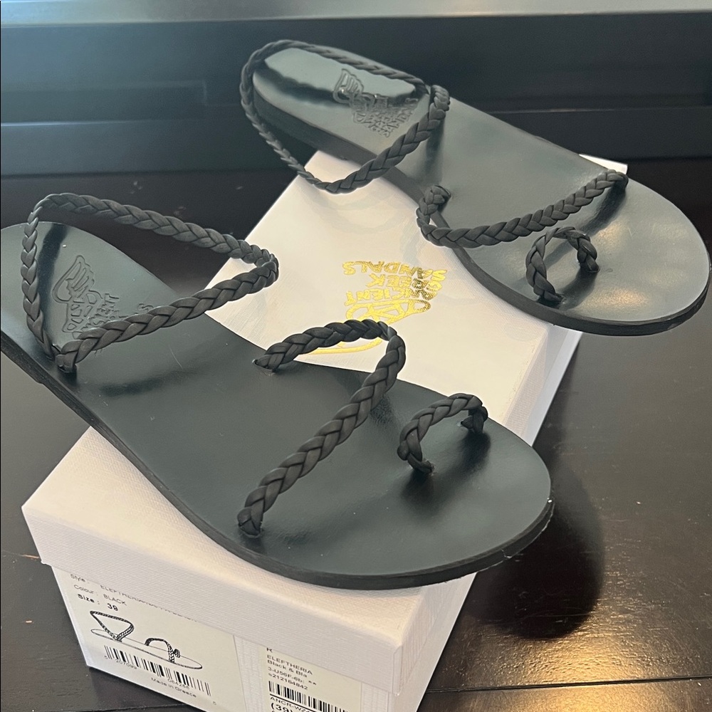 Ancient Greek sandals Black Braided Women's Sandals